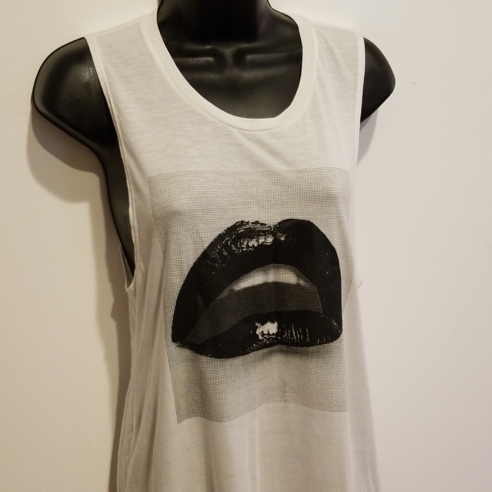 Express White Muscle Tee with Black Graphic